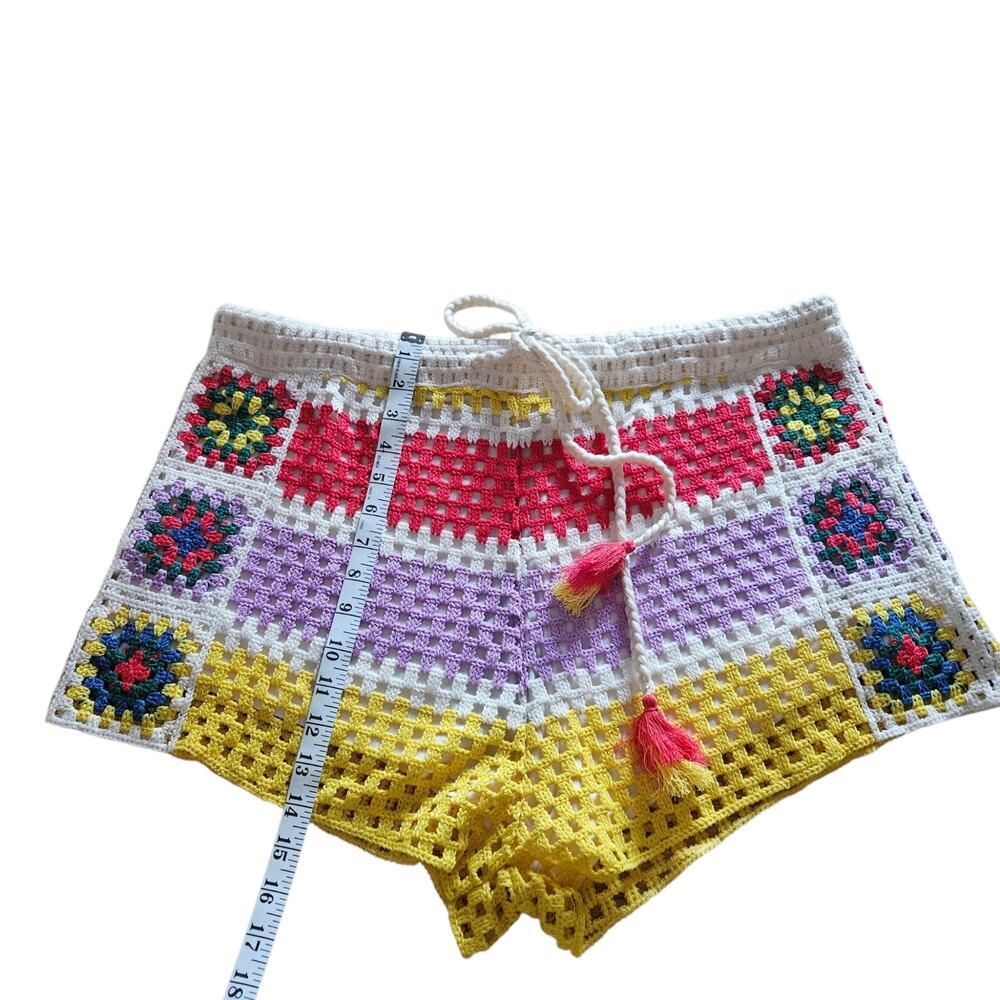 Farm Rio NWT Multi Color Crotchet Shorts Stripe Granny Square Colorblock XL - Picture 11 of 14